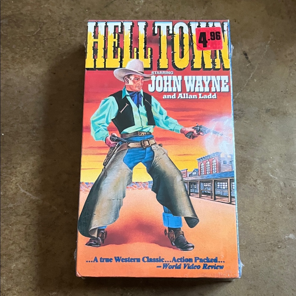 John Wayne Hell Town VHS Tape - Orange, Blue & Red